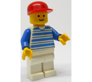 LEGO Man with Horizontal Blue Lines, Red Cap Minifigure
