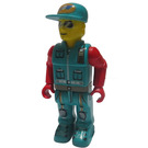 LEGO Crewmember with Dark Turquoise Overalls and Red Arms Minifigure